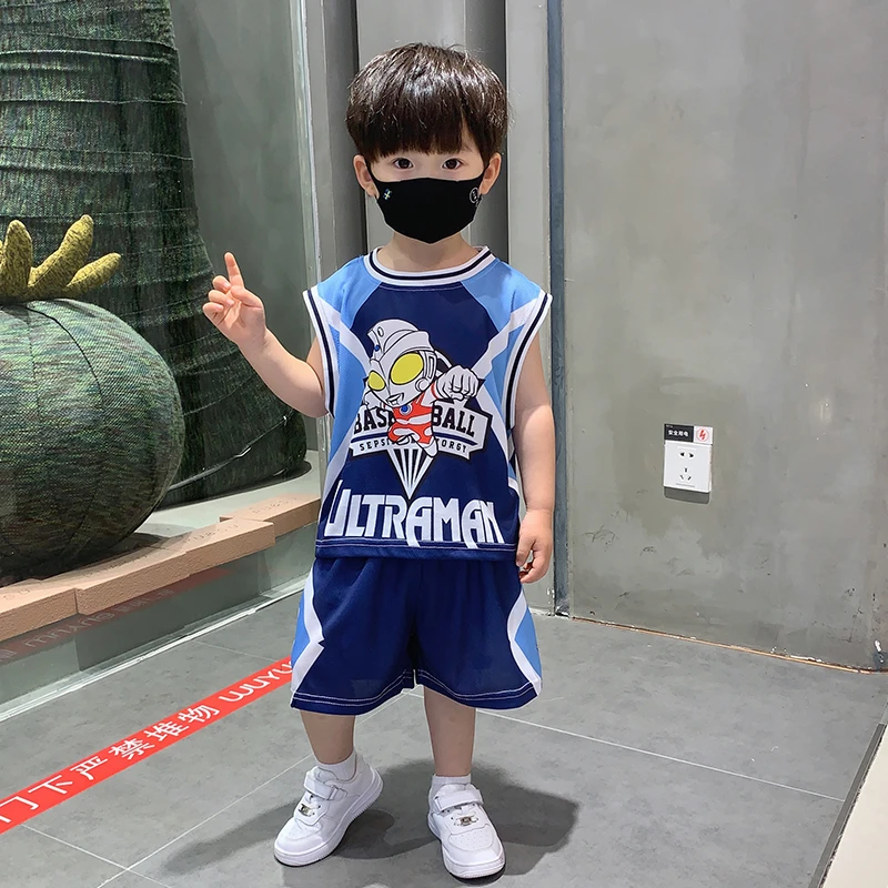 奥特曼儿童夏装蓝球服背心套装2024款男童时髦速干休闲运动装潮帅