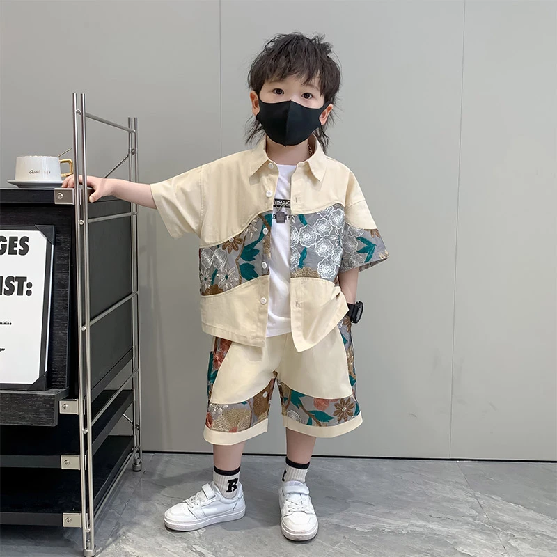 男童夏装短袖套装2024新款痞帅儿童炸街衬衫两件套男宝宝夏款衣服