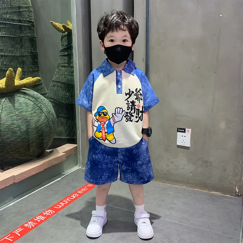 小黄鸭童装男童夏装POLO衫套装2025新款洋气宝宝衣服痞帅小童时髦
