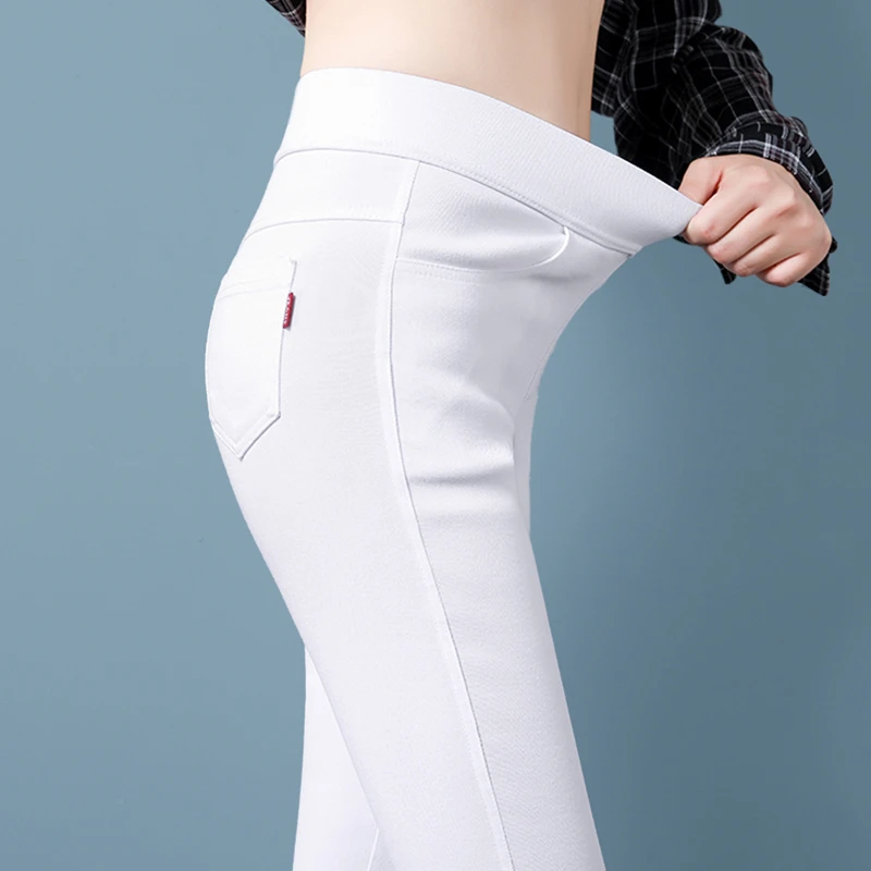 小个子白色打底裤女外穿秋冬加绒休闲弹力高腰修身铅笔小脚裤九分