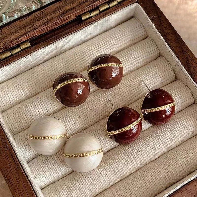 银针耳饰 纹理滴釉豆豆耳钉女新款时尚秋冬耳环高级感轻奢5322