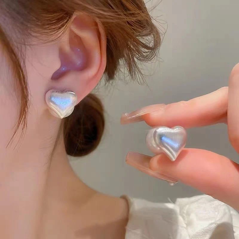 925银针ins 拉丝爱心双面带耳环 冷淡风高级感耳钉小众百搭女6282