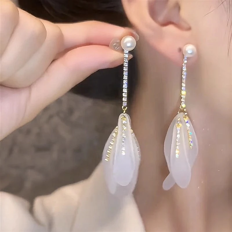 水滴型耳环女亚克力花瓣片片流苏独特耳坠银针时尚显脸瘦耳坠1309