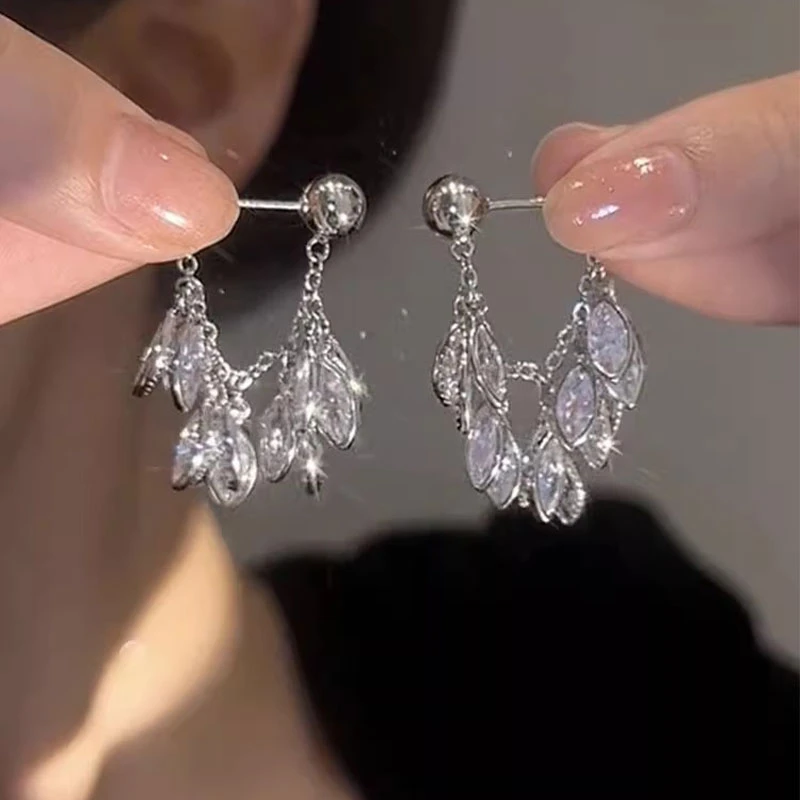 流苏麦穗耳环高级感灵动设计前式后戴独特耳饰精致闪亮耳钉女6467