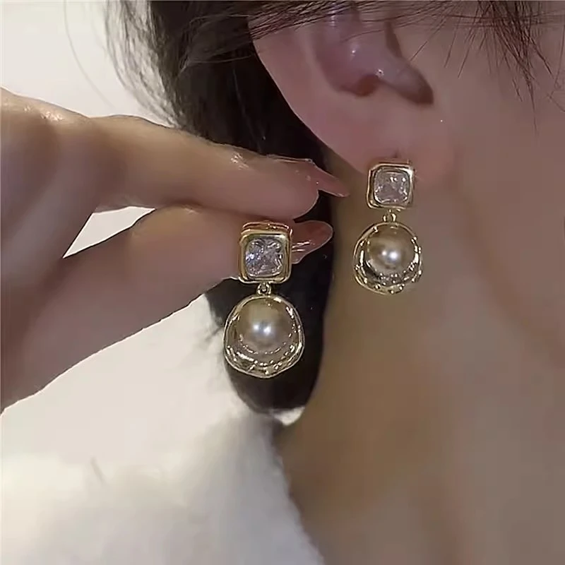 耳环法式气质时尚925银针几何仿珍珠耳坠通勤高级感爆款耳饰4338