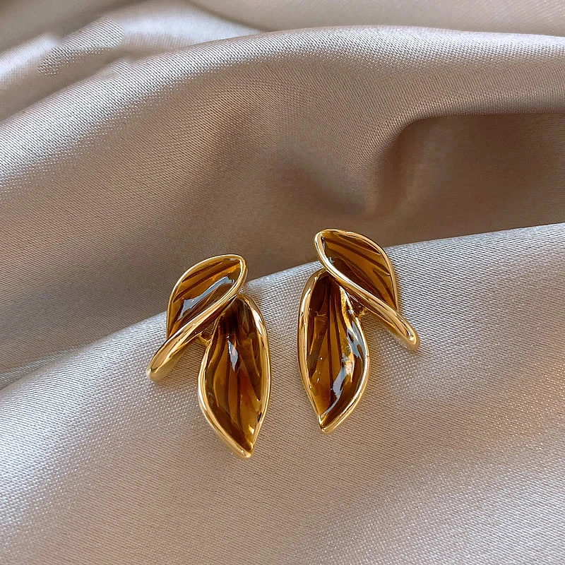 925银针耳饰 小众落叶耳钉秋冬美拉德耳饰轻奢高级气质耳环女5437