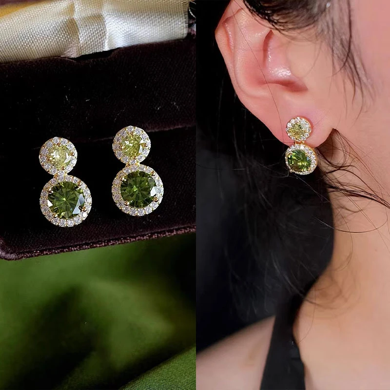 《绿光森林》精致爆闪！优雅港风锆石满钻耳钉独特耳环女耳夹4531