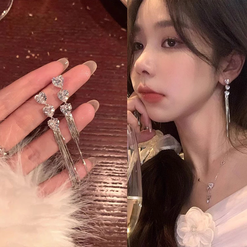 爱心流苏耳环新款爆款独特银针耳钉女轻奢小众时尚高级感耳饰2601