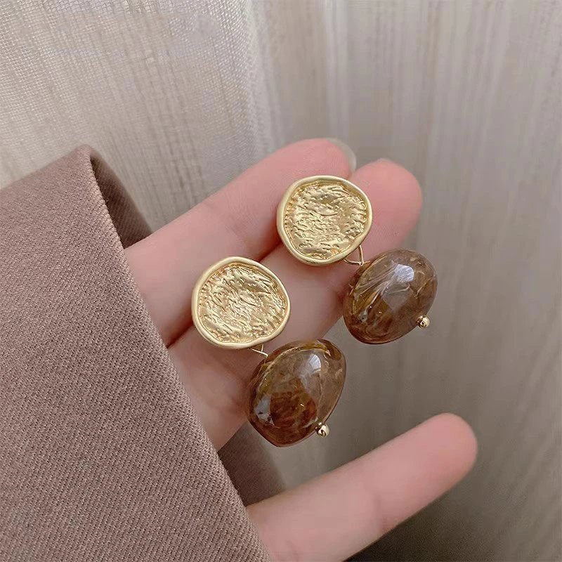 925银针耳饰 独特金属树脂耳钉款潮小众设计感高级轻奢耳环女3203