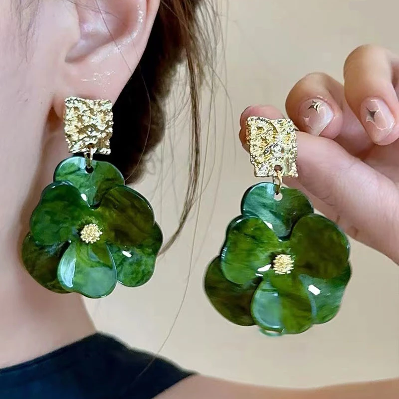 超仙法式复古亚克力花朵耳环 轻奢高级感小众气质度假ins风潮2607