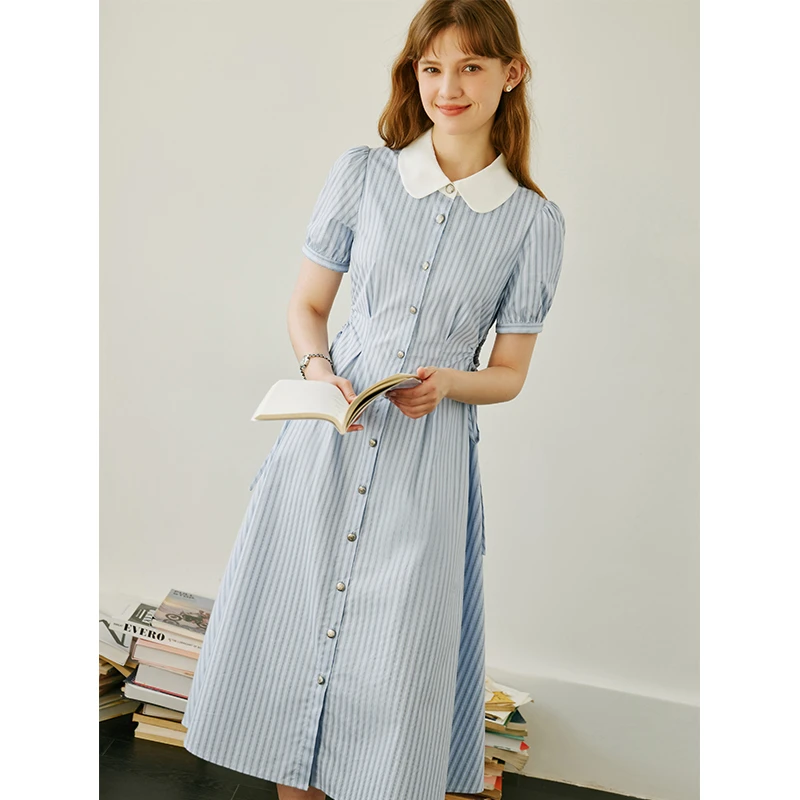 范思蓝恩伯德小姐法式设计感条纹衬衫连衣裙夏季新款24FS12570
