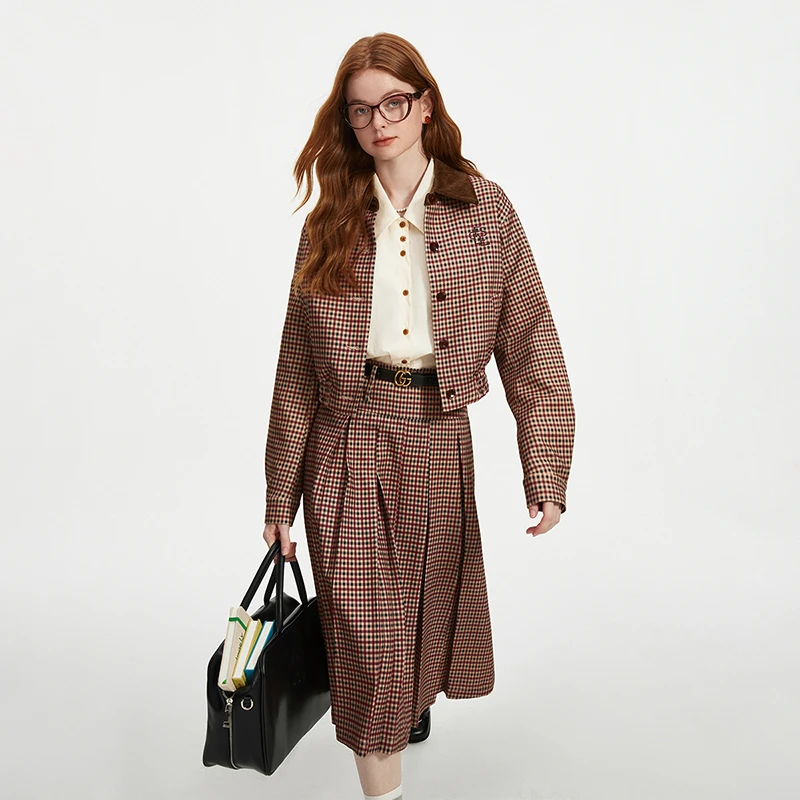 2024新款气质miu风复古格子外套半身裙女24FS13343/13347