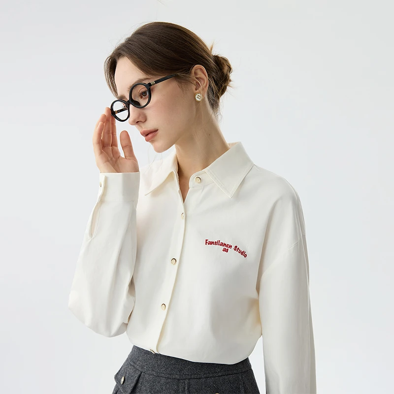 范思蓝恩加厚莱赛尔天丝衬衫2024秋冬新款通勤职业装24FS14629