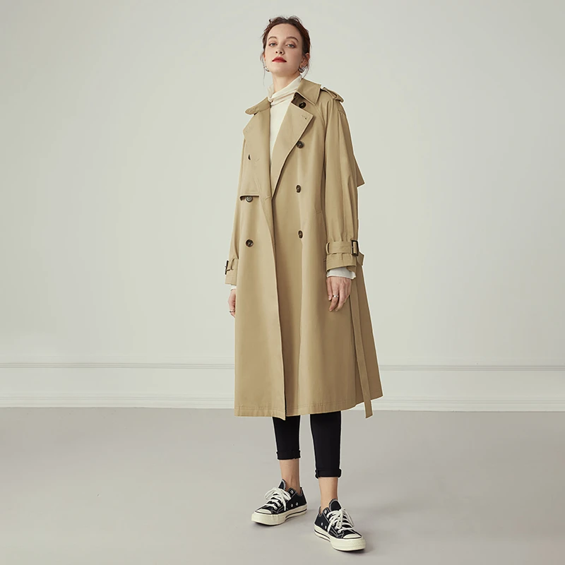 范思蓝恩通勤白领气质韩风垂感中长款经典休闲风衣外套Z202262