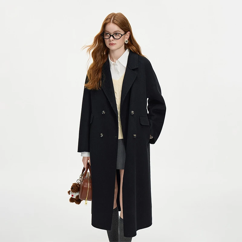 范思蓝恩钻石立裁系列高级感绵羊毛复古双排扣呢外套24FS14228