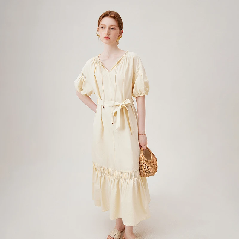 范思蓝恩法式慵懒松弛感夏季2024新款气质大摆连衣裙24FS12935