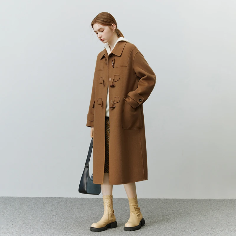 范思蓝恩通勤遮肉女白领中长款牛角扣双面高级感毛呢大衣外套4106