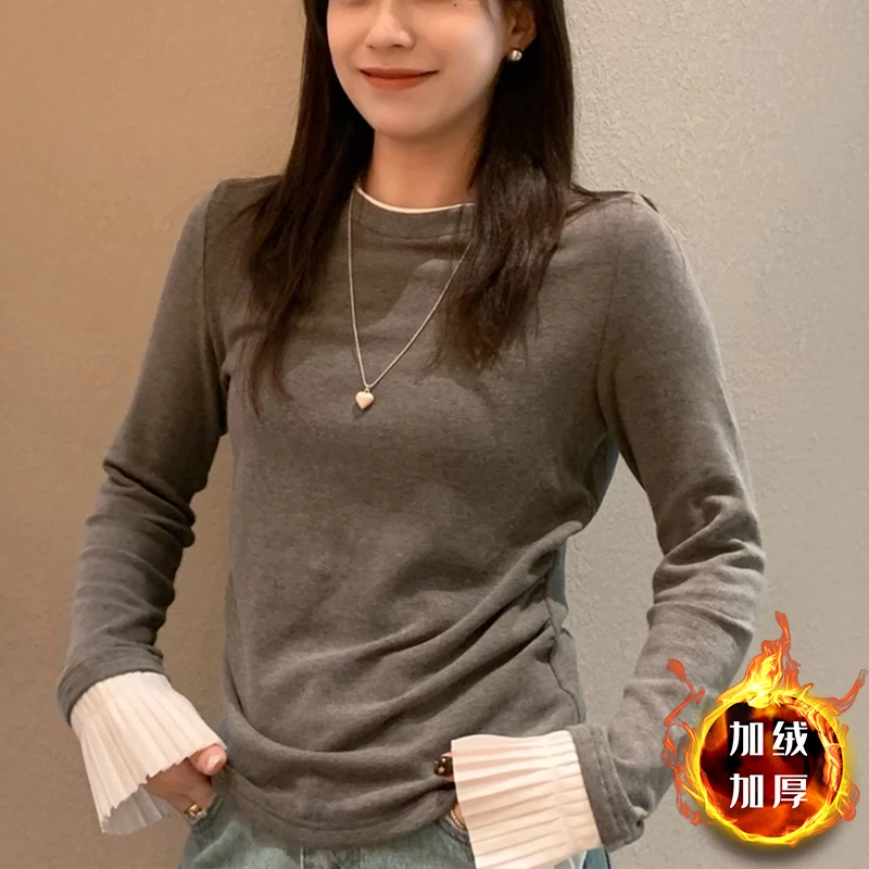 【加绒加厚】2024秋冬新款气质小众设计百搭舒适保暖显瘦打底上衣