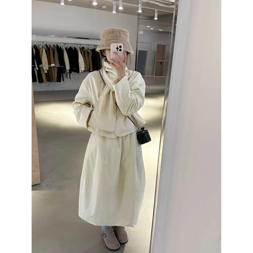 时尚简约风格保暖棉服外套简约风格半身裙套装8192 运补6-8米