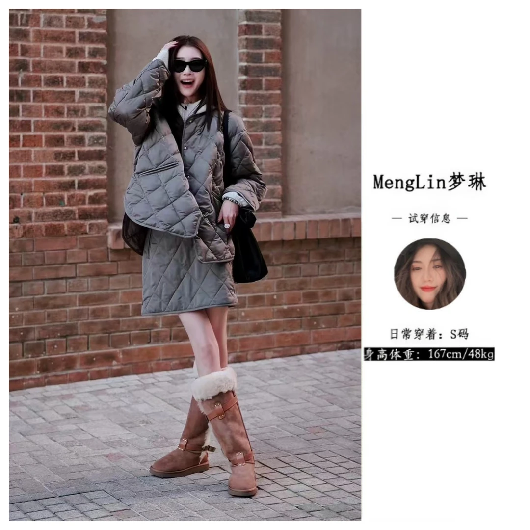 2024秋冬高级感套装裙女菱形格棉服外套宽松半身裙两件套8276