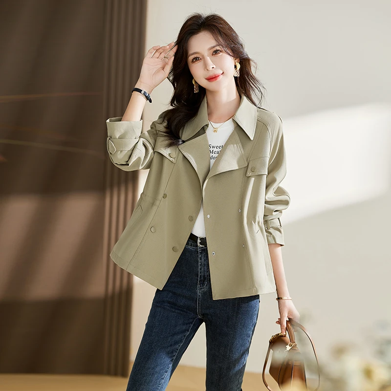 杭州意法高定外套女款2025年春秋新款小个子设计感抽绳短款风衣潮