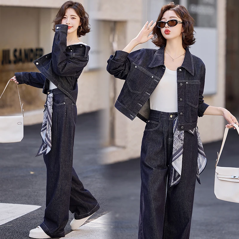 复古风女装2025爆款洋气网红同款秋装牛仔两件套现货轻奢小众高级
