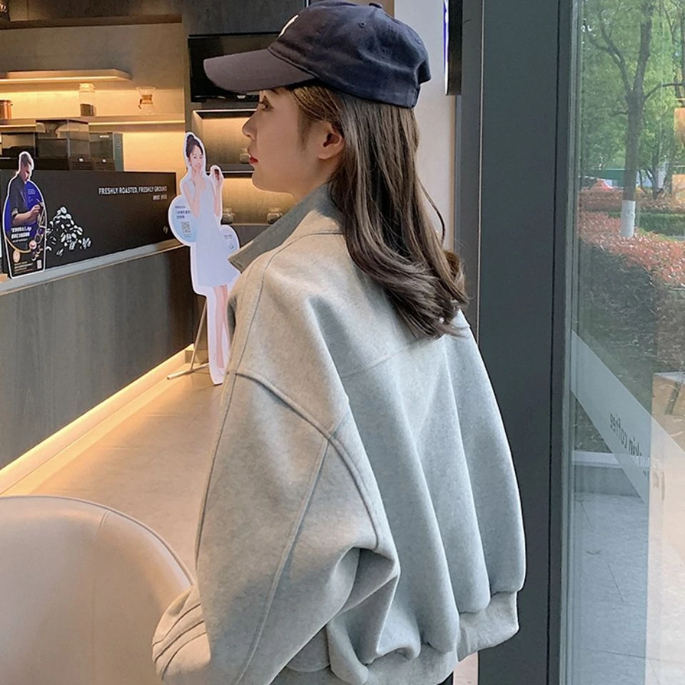 春秋季短款休闲棒球服运动外套女小个子宽松夹克开衫卫衣ins潮流