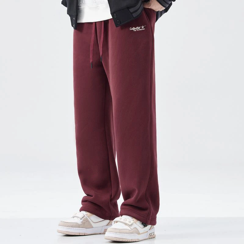 复古酒红色休闲裤男美式炸街痞帅垂感hiphop卫裤秋冬oversize裤子