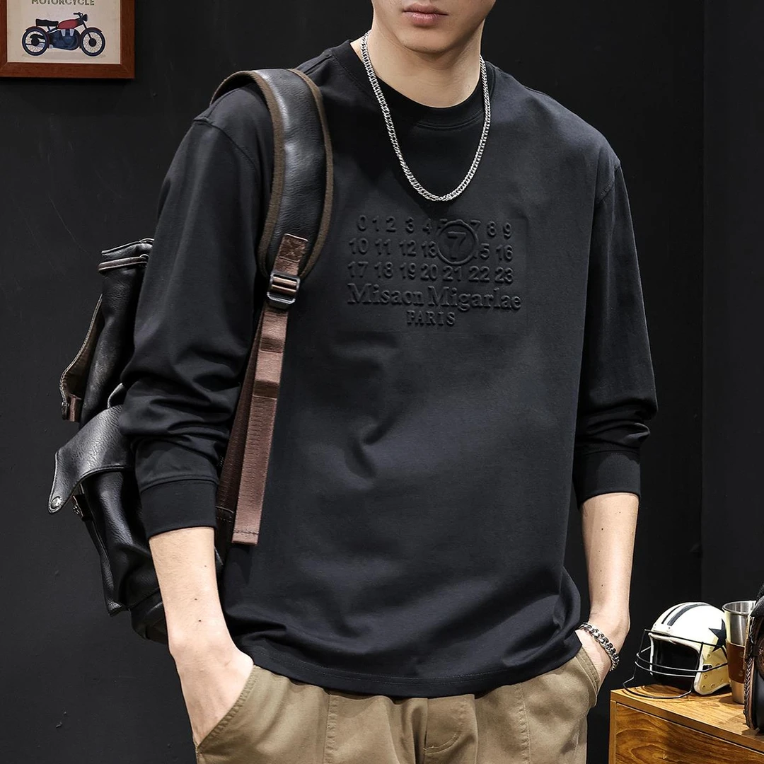 数字钢印潮牌长袖t恤男秋冬新款男士圆领爆款内搭宽松休闲潮流ins