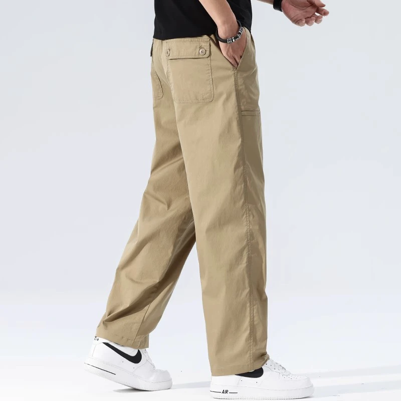 高端卡其色秋冬季男士休闲裤潮牌美式简约宽松舒适直筒裤子男百搭