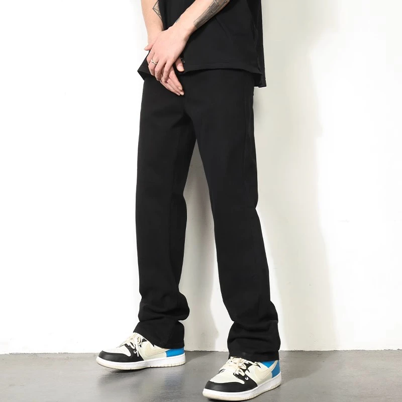 高街直筒黑色牛仔裤男秋冬季新款休闲裤美式复古工装裤男士长裤子
