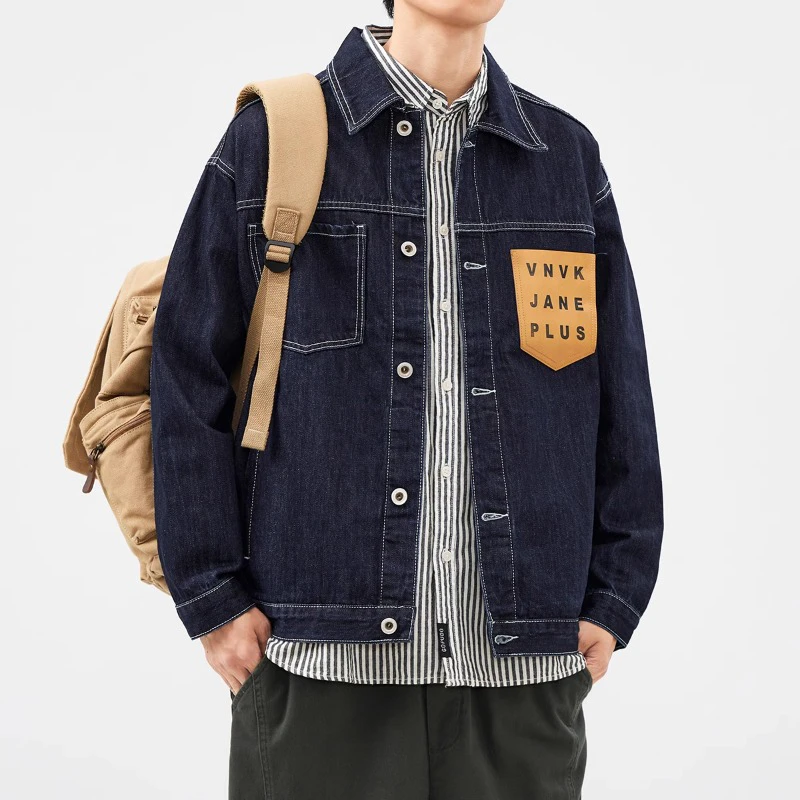 日系帅气水洗复古撞色牛仔外套男秋冬季潮牌痞帅工装衬衫夹克百搭