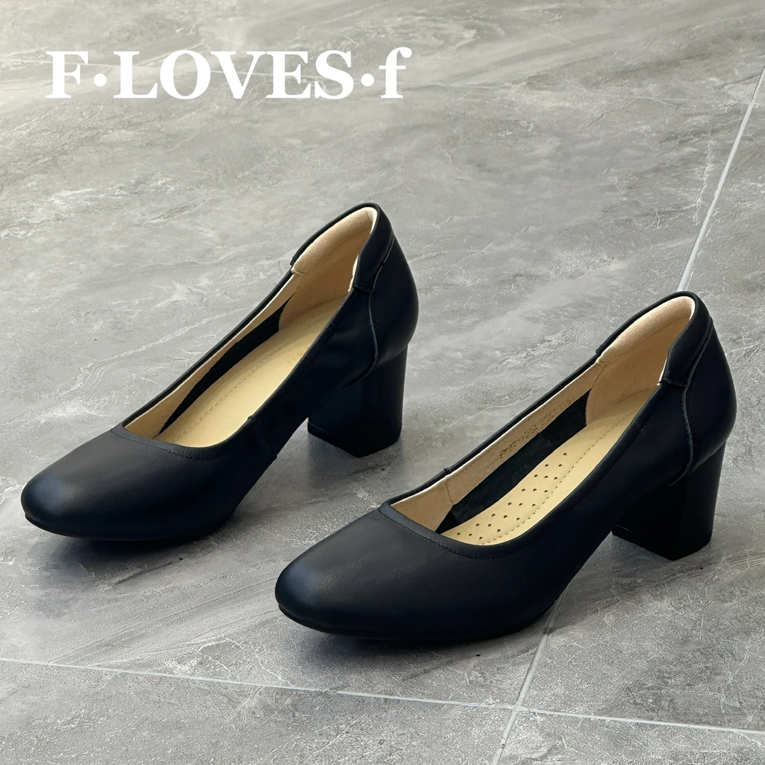 方爱芳女鞋牛皮气质舒适时尚百搭黑色粗跟职业通勤工鞋