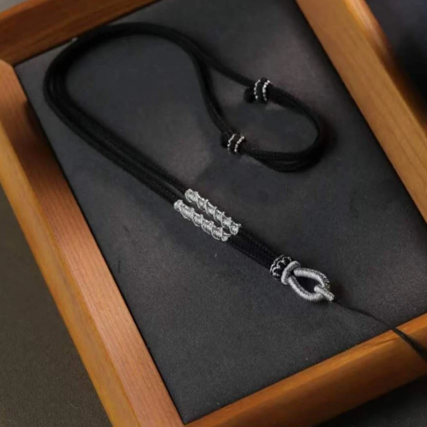 非金属吊坠 手工高货款编织时尚百搭银色吊坠绳风荷中古气质气质