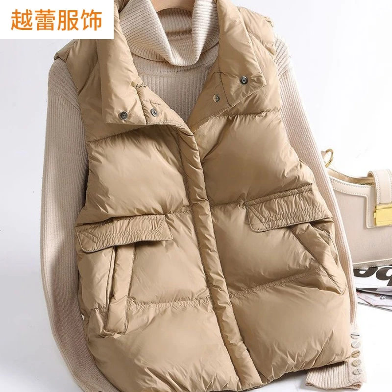 真羽绒服马甲女40到50岁羽绒马甲女洋气爆款宽松时尚花边修身短款
