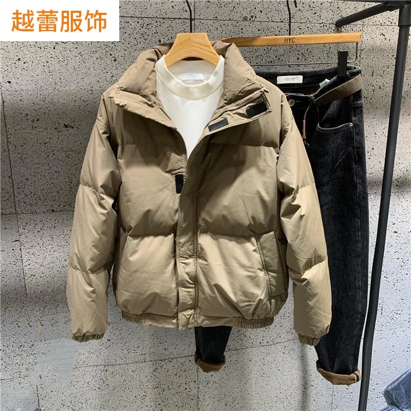 冬季新款立领男士简约纯色棉服时尚潮流宽松百搭外套加厚面包服潮