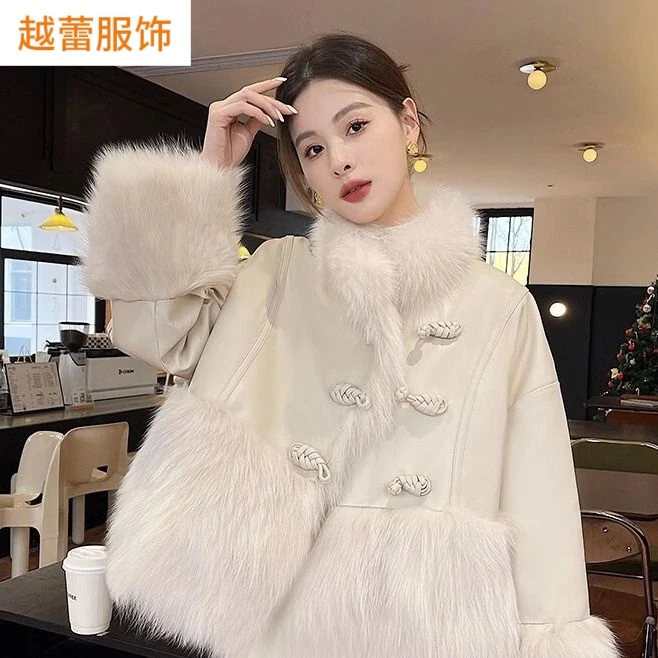 2023秋冬季新款新中式羽绒服90白鸭绒大衣皮草外套中国风美拉德风