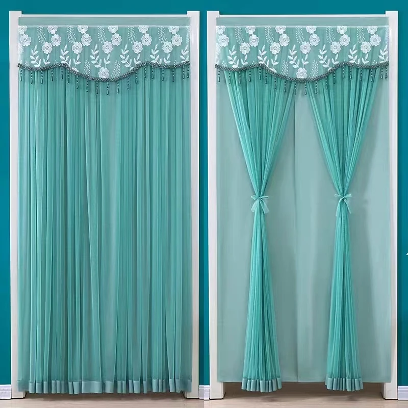 不透人隔断帘隐私帘防蚊门帘蕾丝纱帘卧室家用免打孔魔术贴纱门