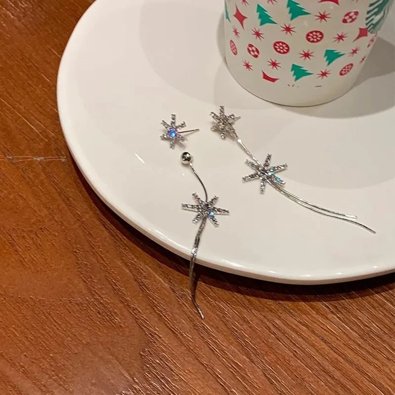 合金锆石耳饰 雪花流苏耳环长款2024年新款洋气耳钉耳饰女高级