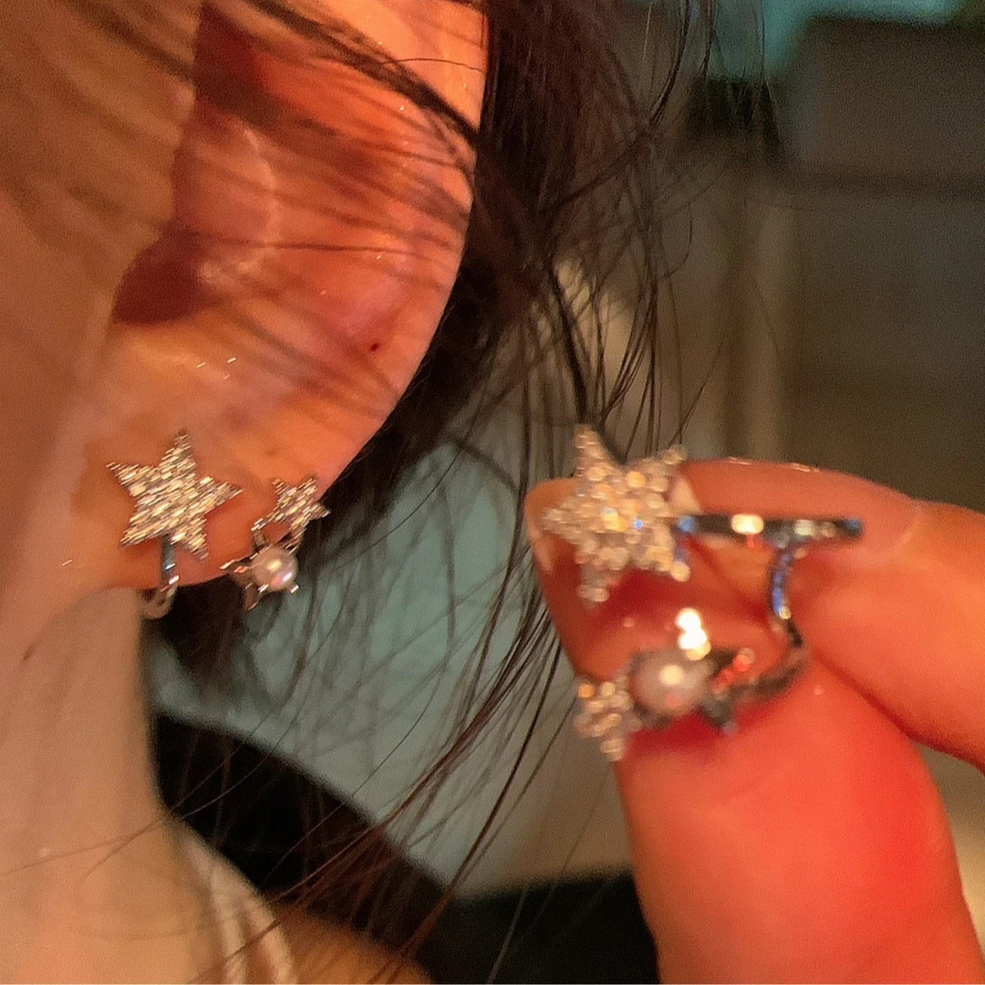 合金仿珍珠耳饰 店主推荐！满钻星星耳环2024新款爆款方圆脸耳饰