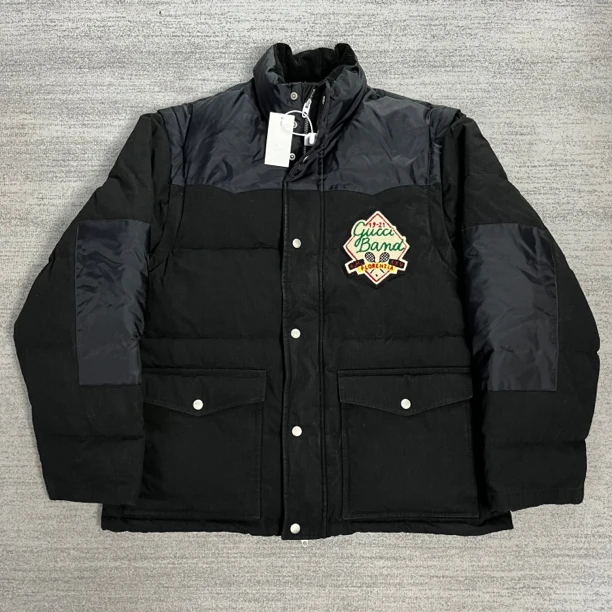 gucci古驰/99新/植绒刺绣logo袖子可拆卸羽绒服/一衣两穿/46码