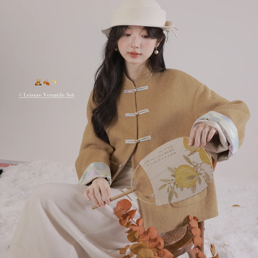 花栗鼠小姐 新年大衣 新中式刺绣提花设计 髙级抬气质