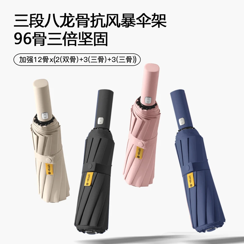 96骨抗风加固结实遮阳防晒防紫外线折叠晴雨两用伞学生全自动黑胶