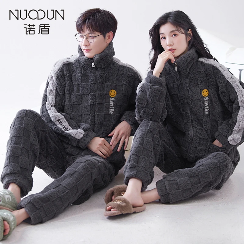 诺盾睡衣女冬款珊瑚绒情侣法兰绒男士2023新款加厚加绒套装家居服