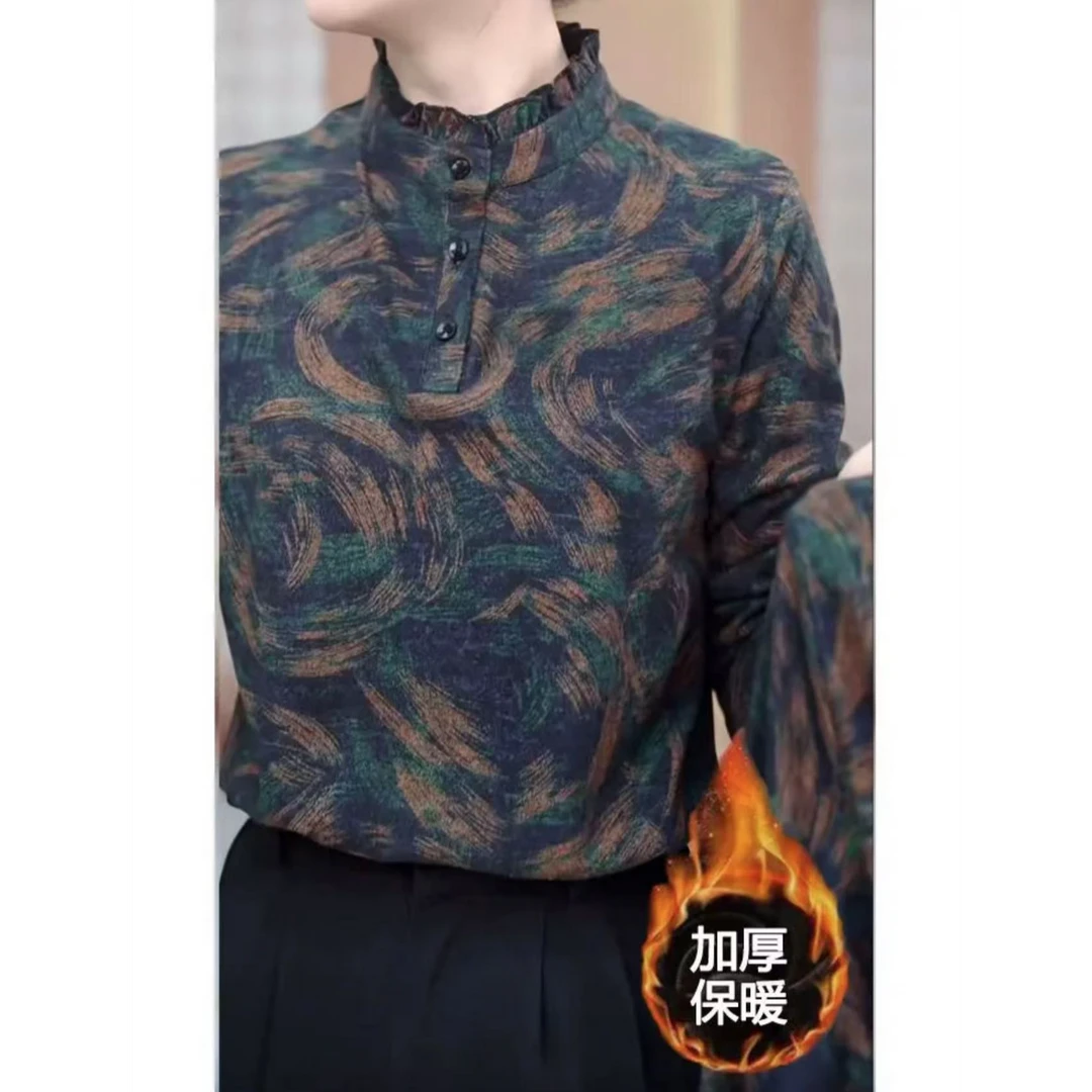 2024冬季复古气质上衣加厚长袖新款时尚女宽松大码保暖百搭打底衫