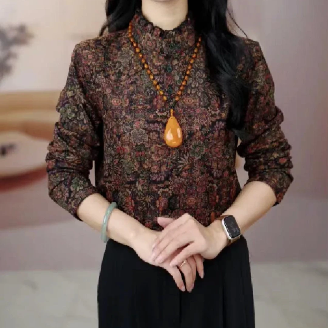 高级感洋气立领打底衫女长袖2024秋冬季新款气质显瘦小衫时髦上衣