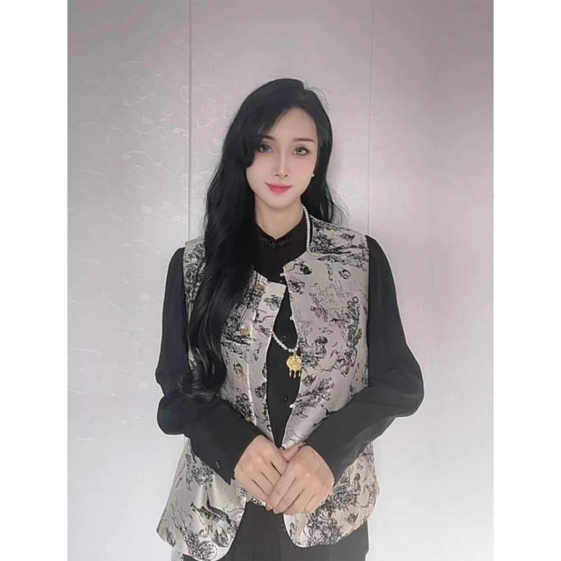 名品汇原创时尚新中式刺绣重工两件套百搭国风套装（黑白）