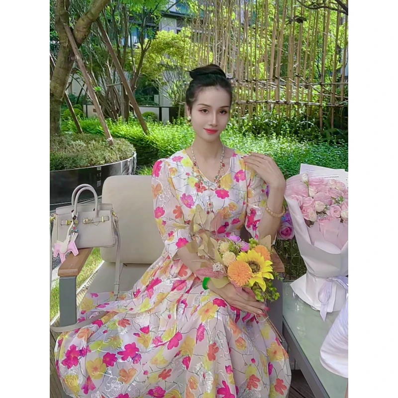 【艳阳花开】重工浪漫立体大幅刺绣原创大裙摆显瘦长裙
