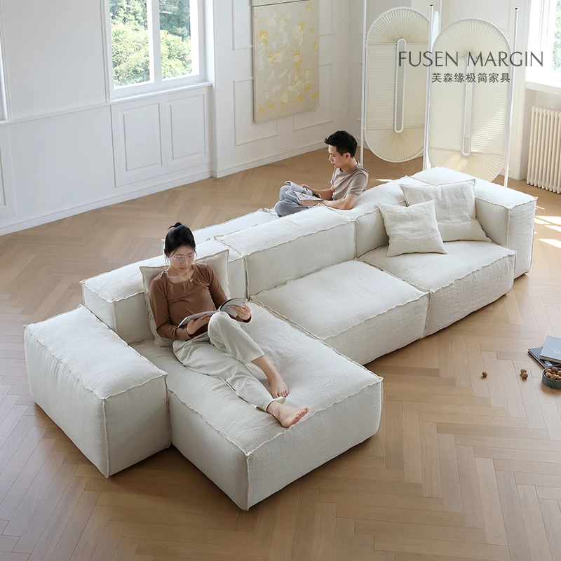 库里南家居艾丽娅沙发 侘寂风布艺白色北欧豆腐块现代简约沙发