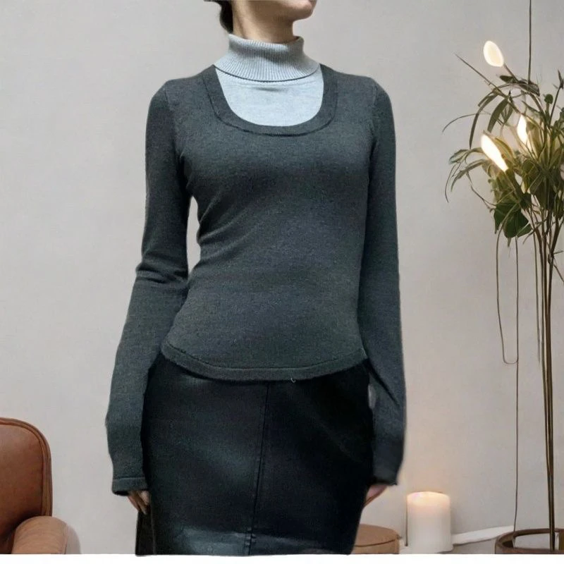 修身显瘦气质轻职风文艺风高级灰色针织毛衣百搭打底衫高领毛衣